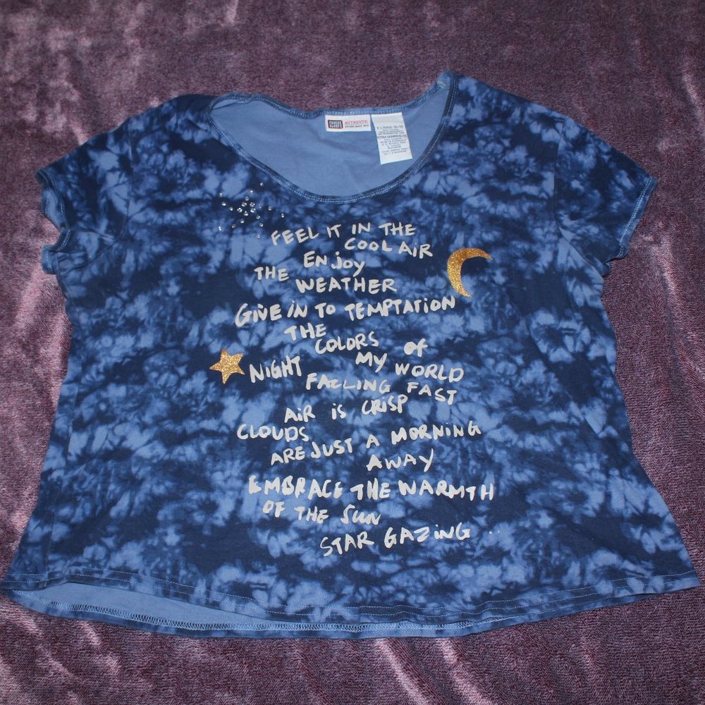 Faded Glory Women's Blue Tie-Dye Message Tee Top